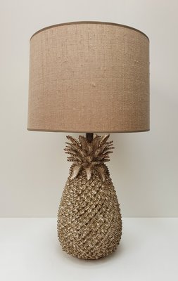 Ananas lamp keramiek met linnenlook zandkleurige lampenkap