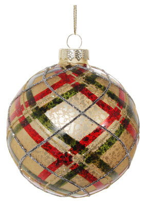 kerstbal met tartan ruit 10 cm