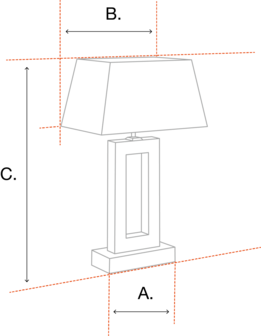 Sfeerlamp met messing 4 kant voet en vierkant rode lampenkap