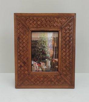 leren fotolijst cognac kleur gevlochten frame 