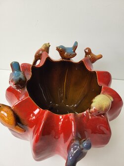 decoratieve aardewerk pot rood met vogels