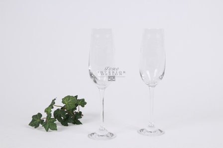 Set van 6 champagne flute van geslepen glas