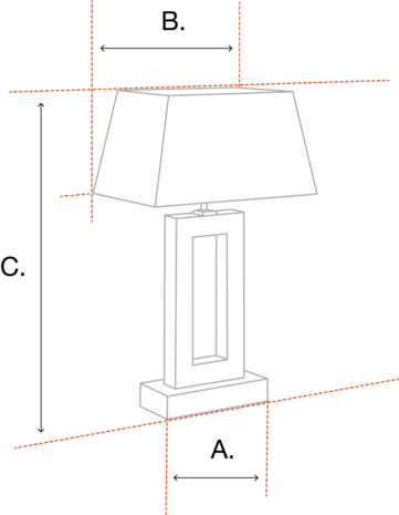 Sfeerlamp met messing 4 kant voet en vierkant rode lampenkap