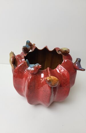 decoratieve aardewerk pot rood met vogels